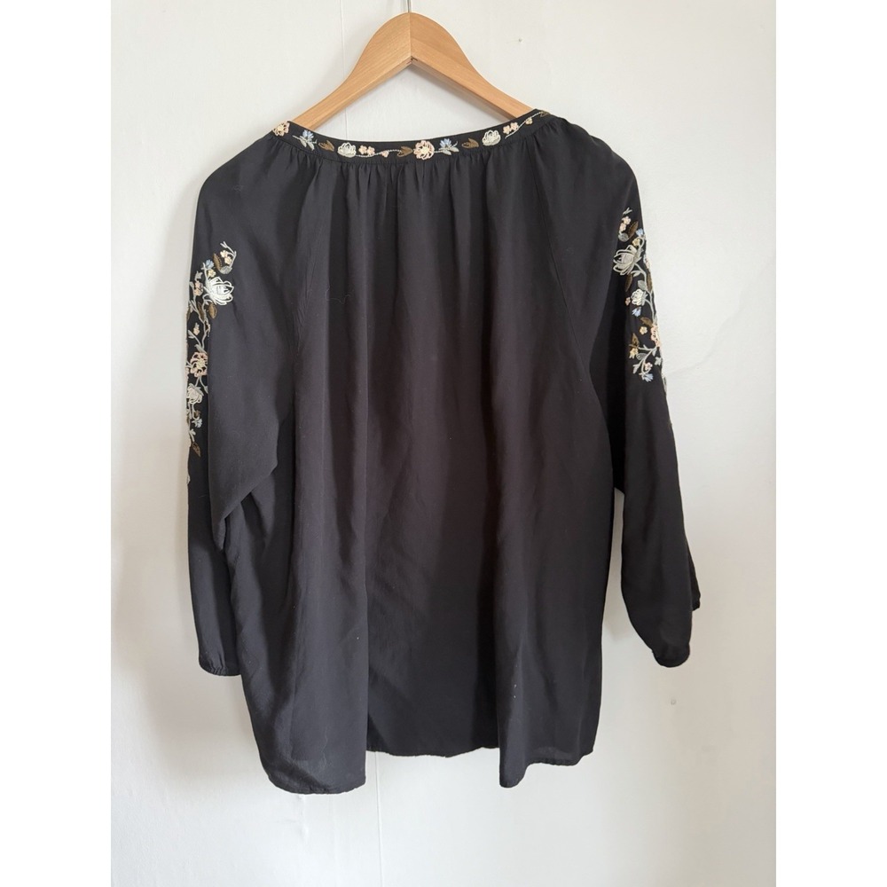 J Jill Black Floral Embroidered Boho Top: Flowy Country Cottage Cottagecore L - Picture 5 of 9